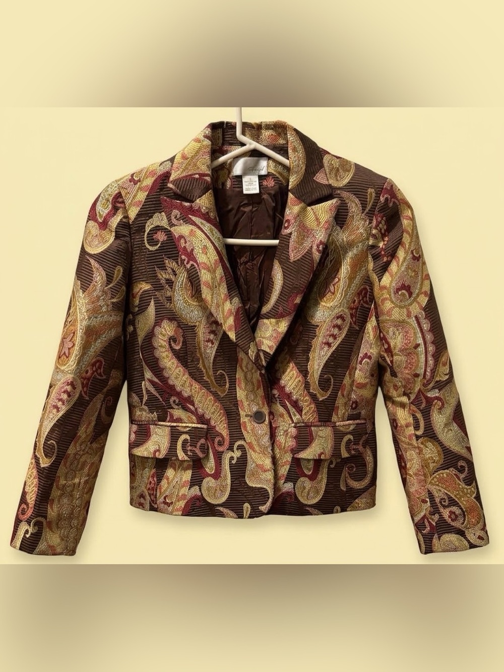 Vintage Spiegel Paisley Brocade Blazer Jacket 8 Brown Gold Tapestry Jacquard Y2K